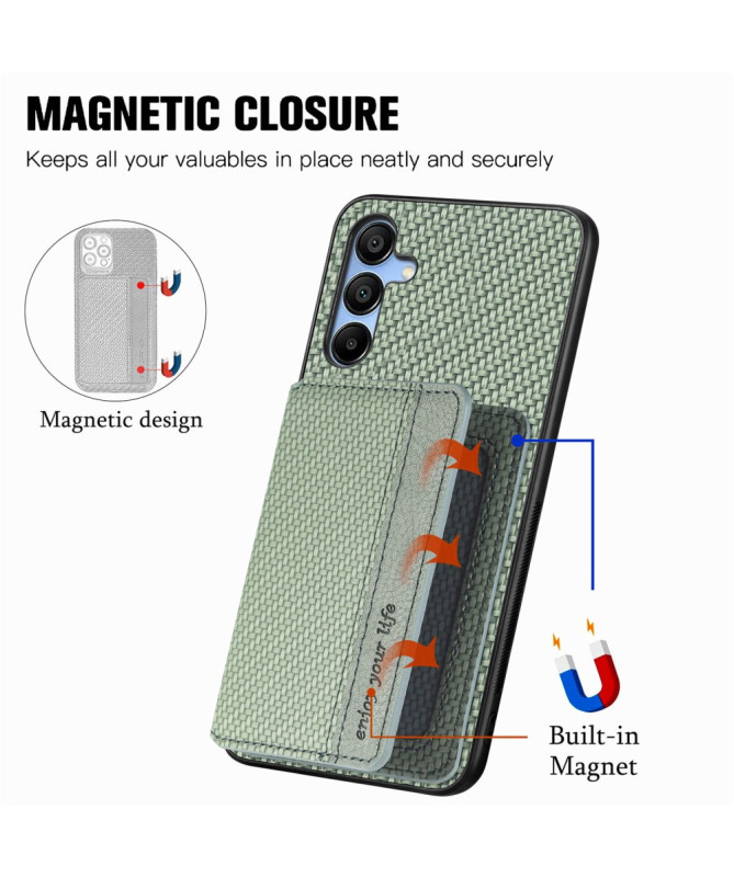 Coque Samsung Galaxy A35 5G avec Texture Fibre de Carbone Porte-Cartes