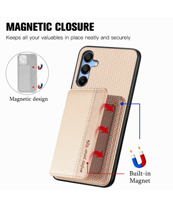 Coque Samsung Galaxy A35 5G avec Texture Fibre de Carbone Porte-Cartes