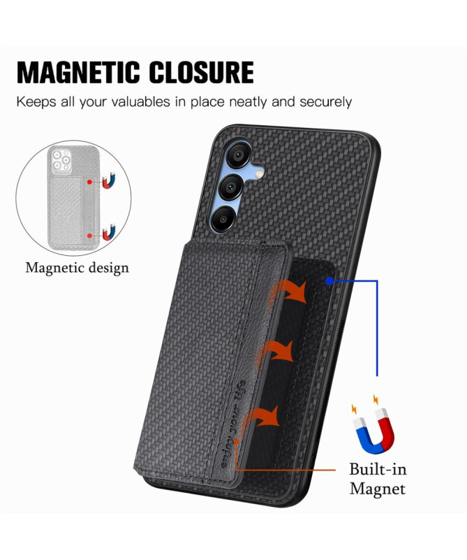 Coque Samsung Galaxy A35 5G avec Texture Fibre de Carbone Porte-Cartes