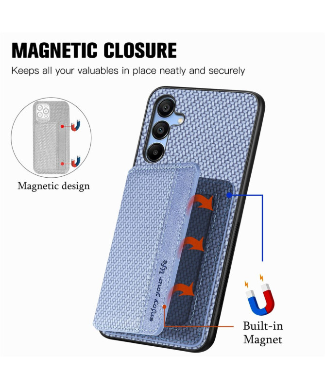 Coque Samsung Galaxy A35 5G avec Texture Fibre de Carbone Porte-Cartes