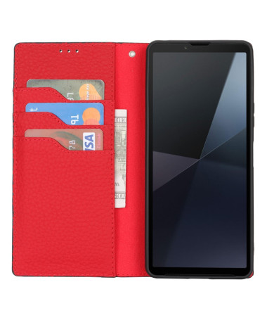 Housse Sony Xperia 10 VI en Cuir Véritable avec Porte-Cartes