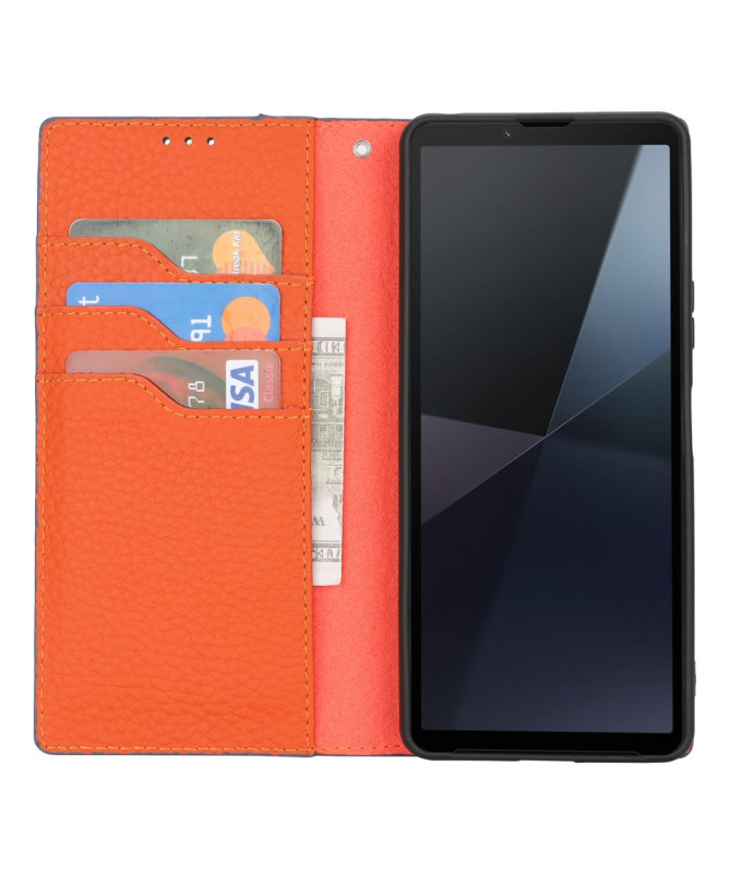 Housse Sony Xperia 10 VI en Cuir Véritable avec Porte-Cartes