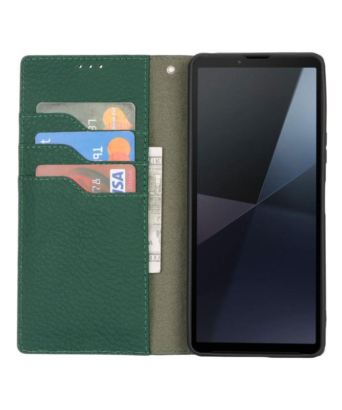 Housse Sony Xperia 10 VI en Cuir Véritable avec Porte-Cartes