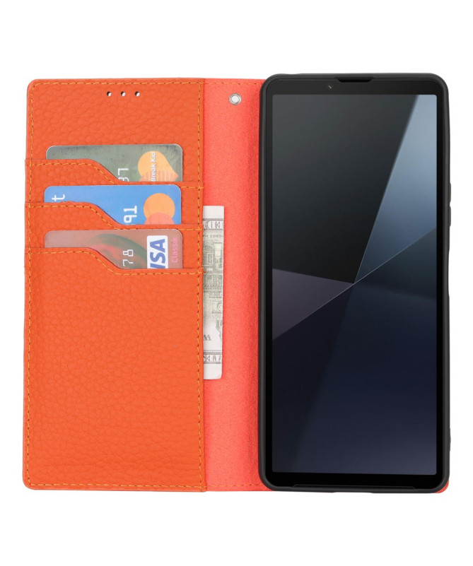 Housse Sony Xperia 10 VI en Cuir Véritable avec Porte-Cartes