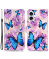 Housse iPhone 16 papillons bleus et fleurs