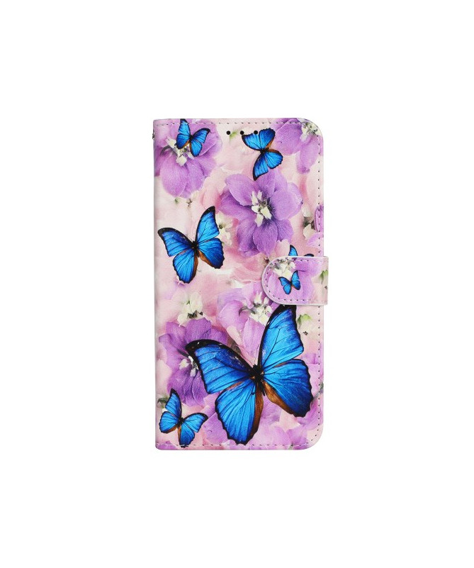 Housse iPhone 16 papillons bleus et fleurs