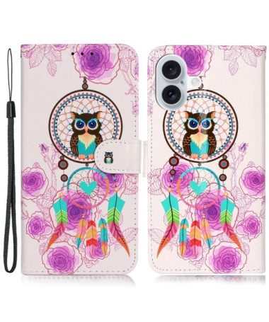 Housse iPhone 16 hibou et attrape rêves colorés