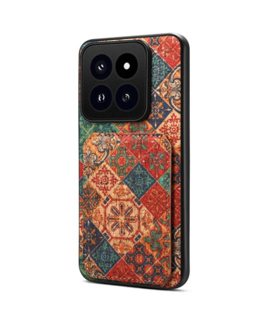 Coque Xiaomi 14 Pro Fleurs Rétro avec Porte-Carte et Support