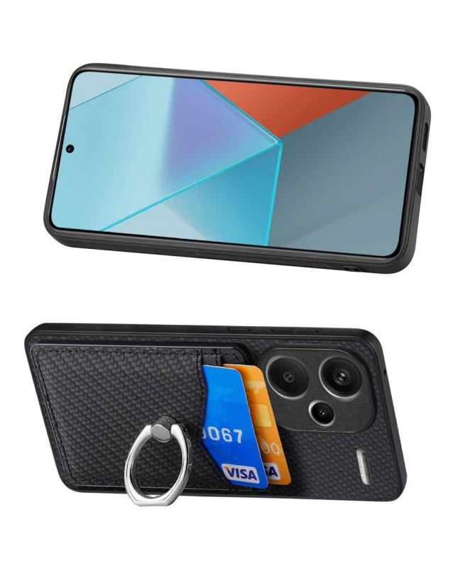 Coque Xiaomi Redmi Note 13 Pro Plus 5G Fibre de Carbone avec Anneau et Porte-Cartes