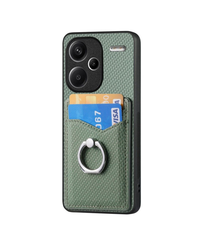 Coque Xiaomi Redmi Note 13 Pro Plus 5G Fibre de Carbone avec Anneau et Porte-Cartes