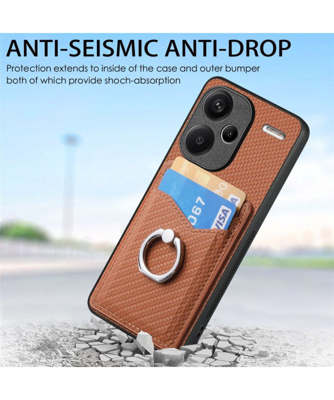 Coque Xiaomi Redmi Note 13 Pro Plus 5G Fibre de Carbone avec Anneau et Porte-Cartes