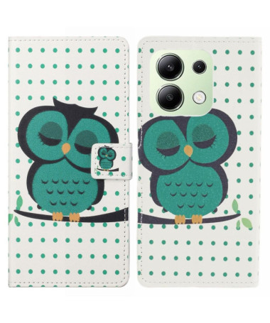 Housse Xiaomi Redmi Note 13 4G hibou et motifs à pois