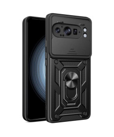 Coque Google Pixel 9 Pro XL avec Protection Caméra Coulissante et Support Rotatif