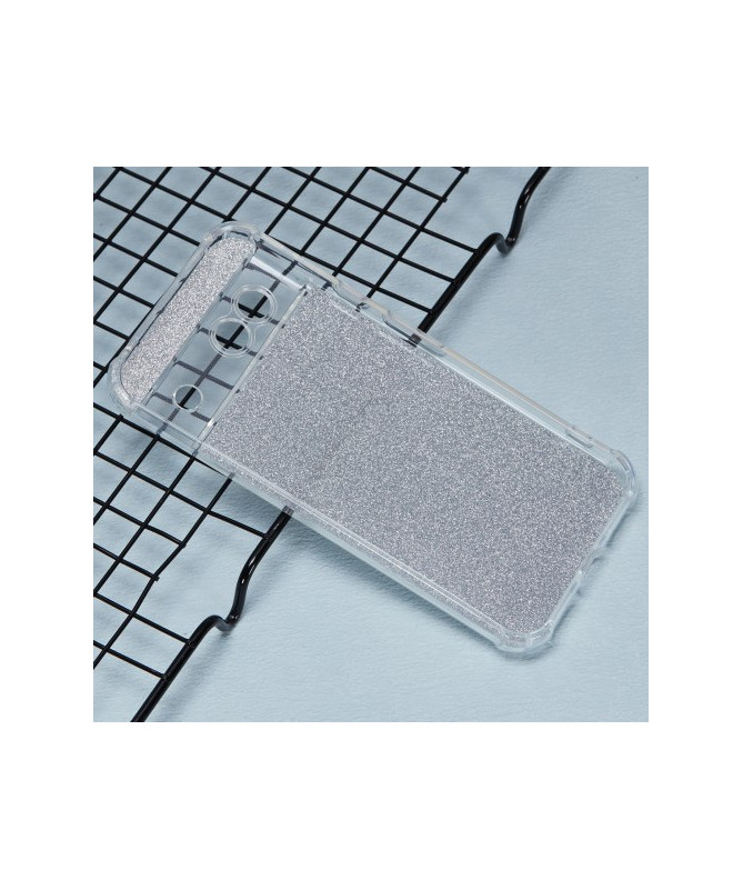 Coque pour Google Pixel 8a Glitter Silver avec Coins Renforcés