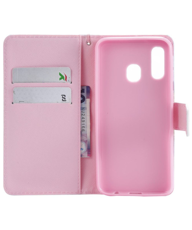 Samsung Galaxy A40 - Étui à lanière fille en fleur