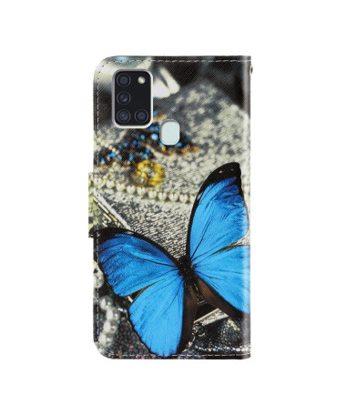 Housse Samsung Galaxy A21s Papillon Bleu