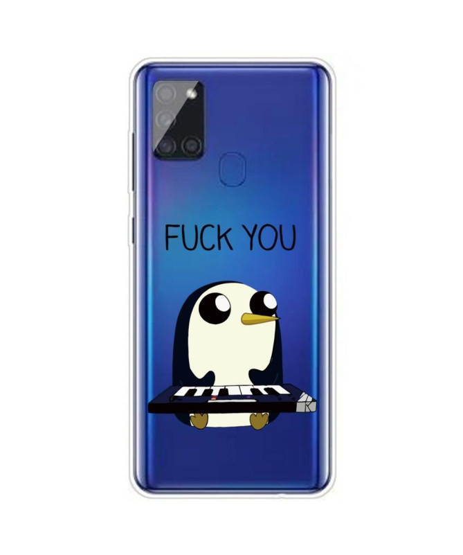 Coque Samsung Galaxy A21s Pingouin Piano "FUCK YOU"