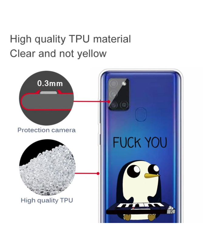 Coque Samsung Galaxy A21s Pingouin Piano "FUCK YOU"