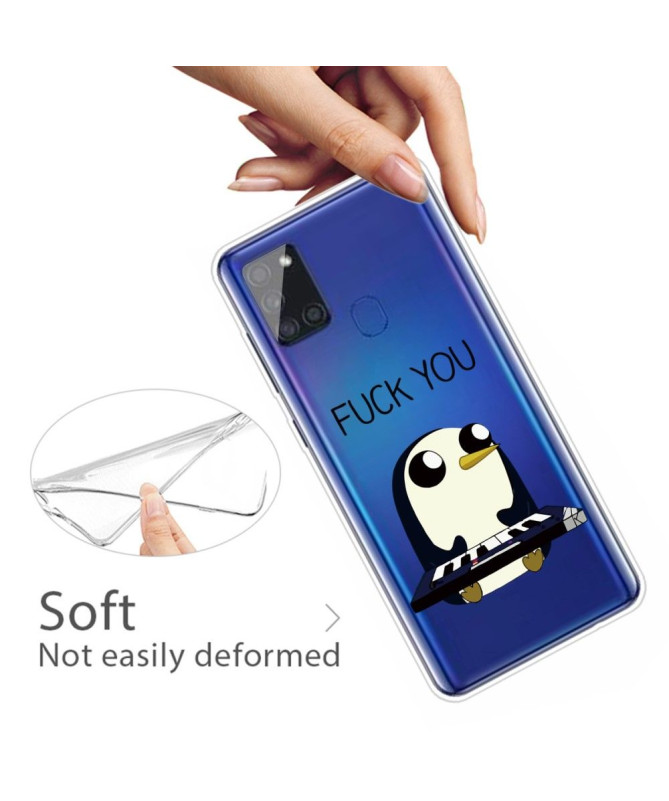 Coque Samsung Galaxy A21s Pingouin Piano "FUCK YOU"