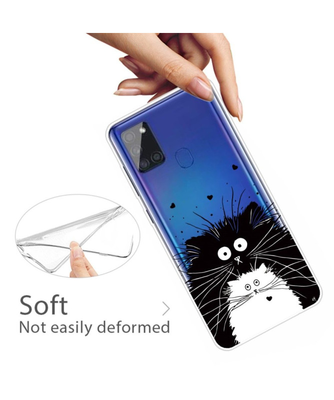 Coque Samsung Galaxy A21s chats noir et blanc