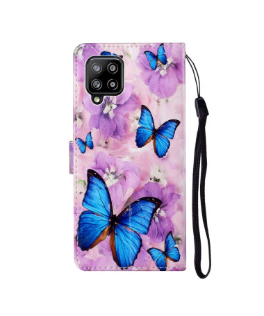 Housse Samsung Galaxy A42 5G papillons bleus et fleurs