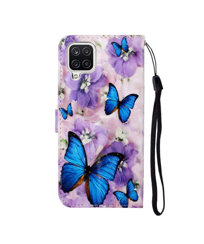 Housse Samsung Galaxy A12 / M12 Papillons Bleus et Fleurs