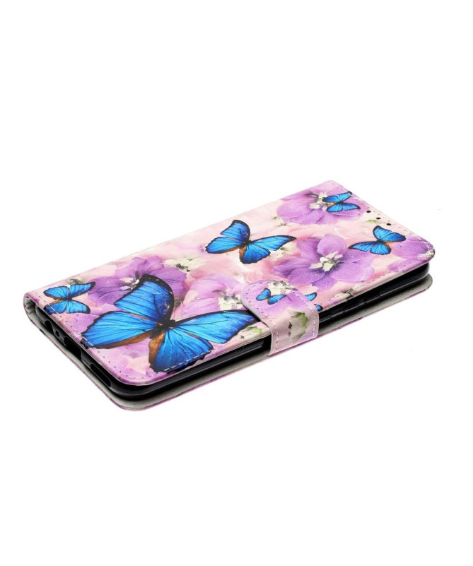 Housse Samsung Galaxy A12 / M12 Papillons Bleus et Fleurs