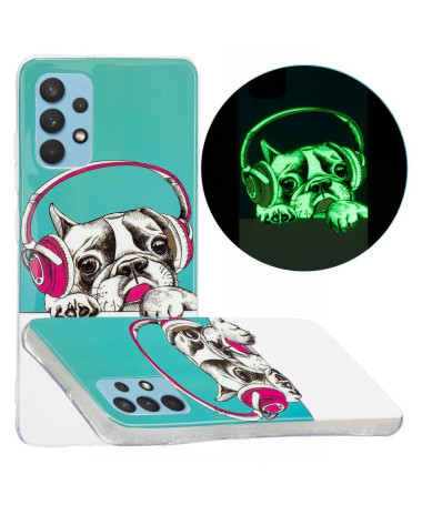 Coque Samsung Galaxy A32 4G Luminous chien écoutant la musique