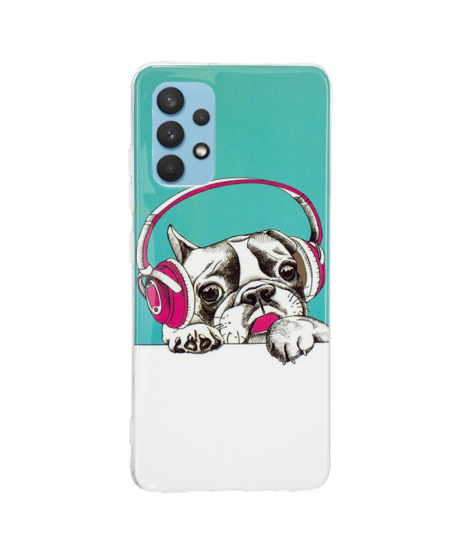 Coque Samsung Galaxy A32 4G Luminous chien écoutant la musique