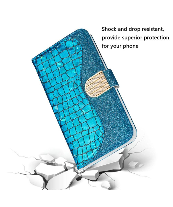 Housse Samsung Galaxy A22 5G Luxury Croco Paillettes