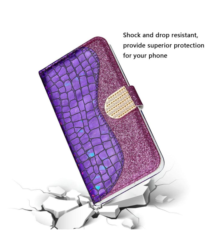 Housse Samsung Galaxy A22 5G Luxury Croco Paillettes