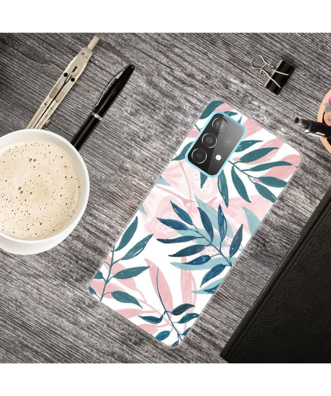 Coque Samsung Galaxy A32 4G Feuilles Vertes et Roses