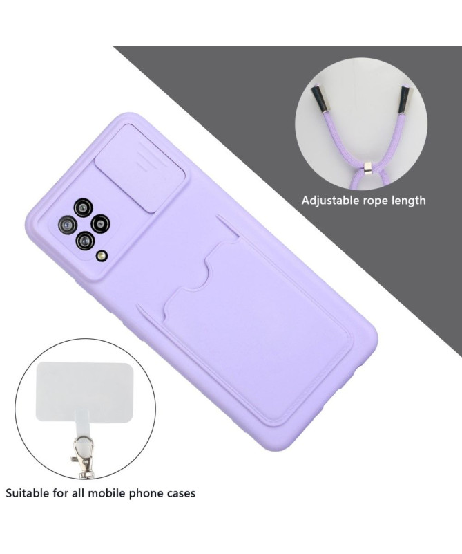 Coque Samsung Galaxy A42 5G cache caméra avec porte carte et cordon