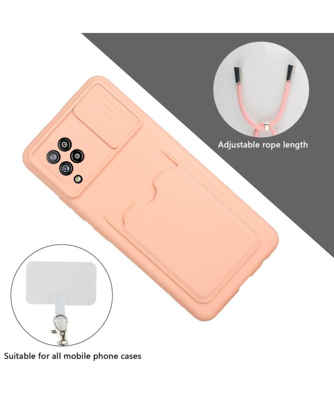 Coque Samsung Galaxy A42 5G cache caméra avec porte carte et cordon