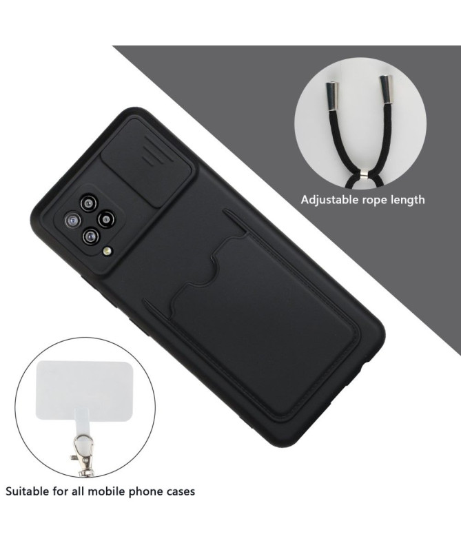 Coque Samsung Galaxy A42 5G cache caméra avec porte carte et cordon