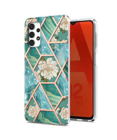 Coque Samsung Galaxy A32 5G marbre et fleurs blanches