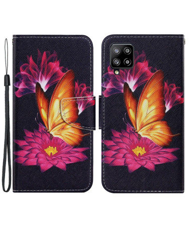 Housse Samsung Galaxy A22 4G Papillon fleur de lotus