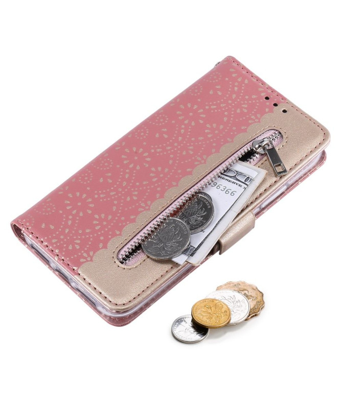 Housse Samsung Galaxy A22 5G Dentelle Fleur Effet Cuir