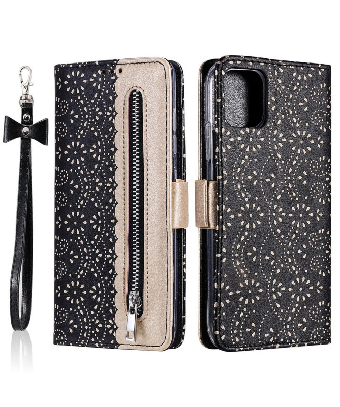 Housse Samsung Galaxy A22 5G Dentelle Fleur Effet Cuir