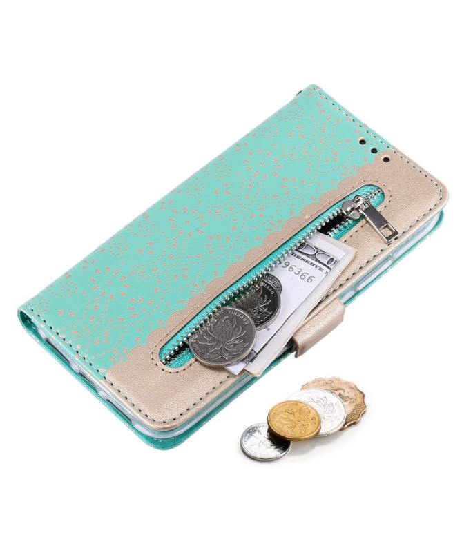 Housse Samsung Galaxy A22 5G Dentelle Fleur Effet Cuir