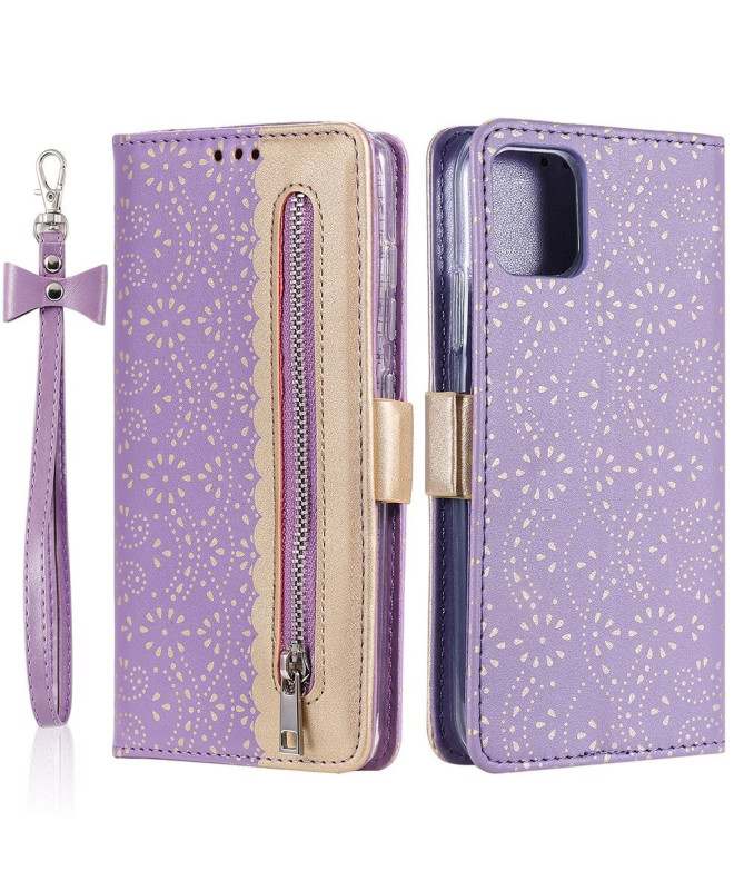 Housse Samsung Galaxy A22 5G Dentelle Fleur Effet Cuir