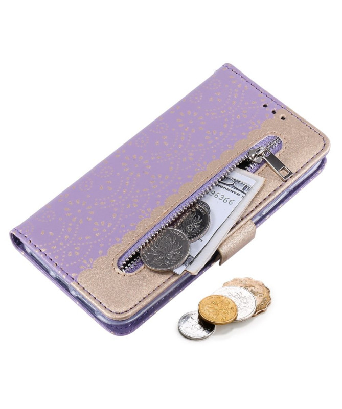 Housse Samsung Galaxy A22 5G Dentelle Fleur Effet Cuir
