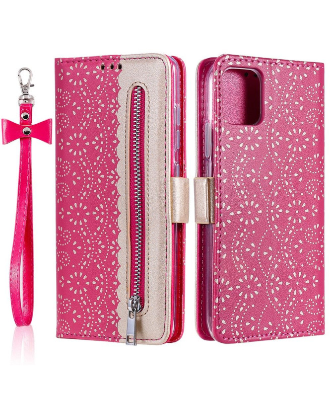 Housse Samsung Galaxy A22 5G Dentelle Fleur Effet Cuir