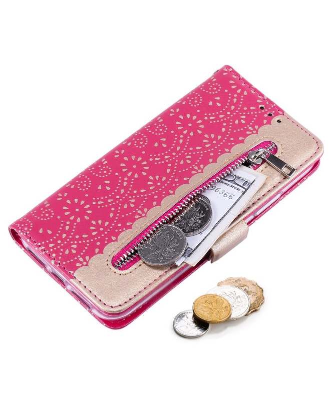 Housse Samsung Galaxy A22 5G Dentelle Fleur Effet Cuir