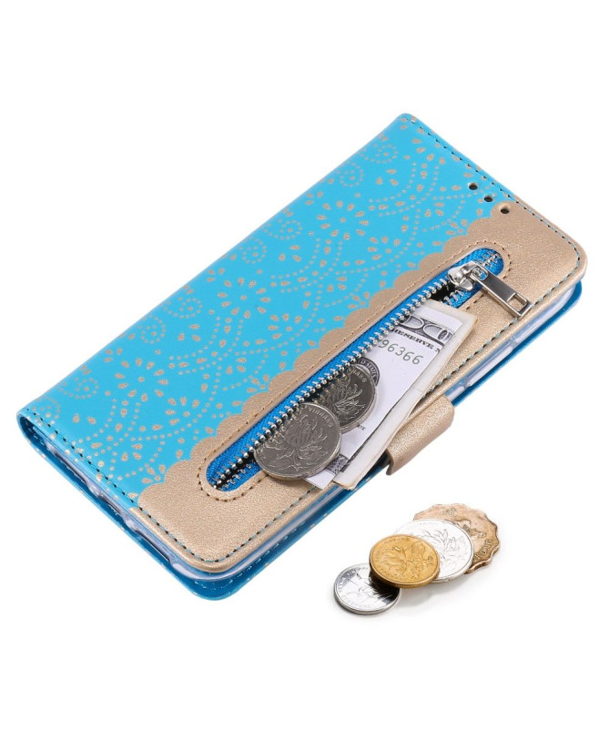 Housse Samsung Galaxy A22 5G Dentelle Fleur Effet Cuir