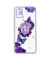 Coque Samsung Galaxy A21s fleurs et papillons violets avec anneau