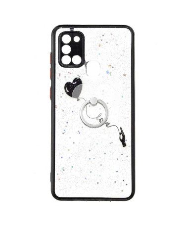 Coque Samsung Galaxy A21s ballon coeur volant avec anneau