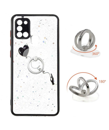 Coque Samsung Galaxy A21s ballon coeur volant avec anneau