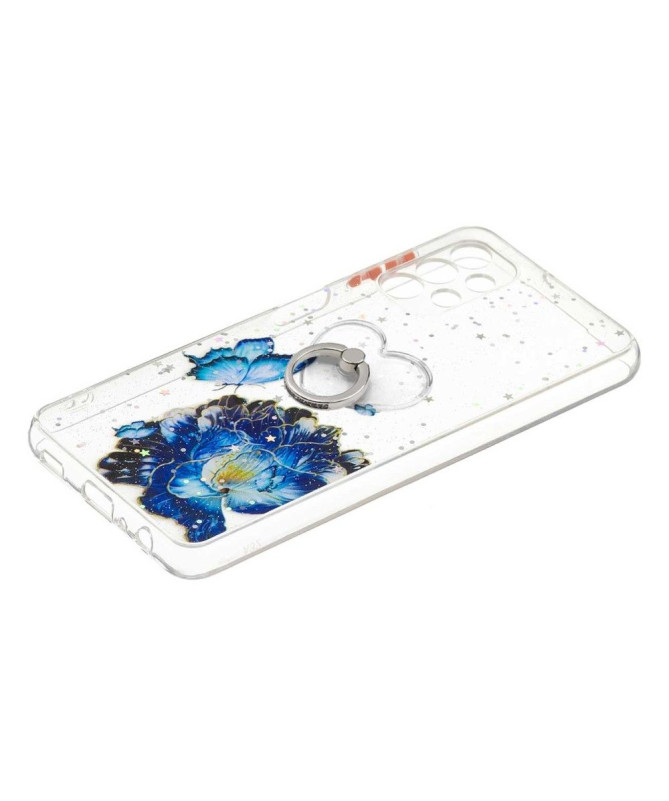 Coque Samsung Galaxy A32 5G fleurs et papillons bleus avec anneau