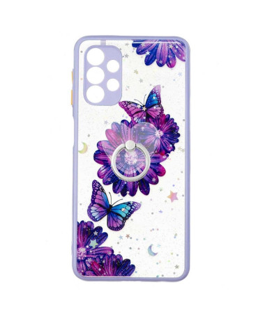 Coque Samsung Galaxy A32 5G fleurs et papillons violets avec anneau